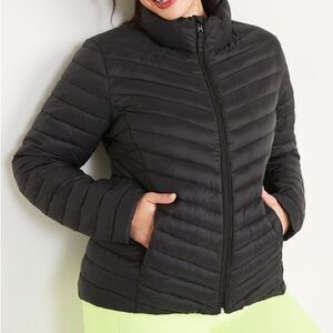 Black Water-Resistant Narrow-Channel Packable Puffer Quilted Coat Zip Jacket